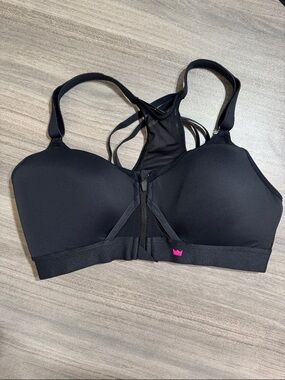 SHEFIT Luxe Front-Zip High Support Black Sports Bra Zipper Adjustable Racerback